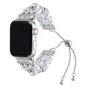 Posh Tech Celina Silver and White Beaded Bracelet Band for Apple Watch